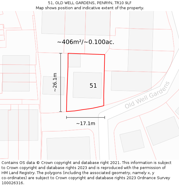 51, OLD WELL GARDENS, PENRYN, TR10 9LF: Plot and title map