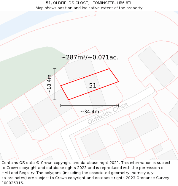 51, OLDFIELDS CLOSE, LEOMINSTER, HR6 8TL: Plot and title map