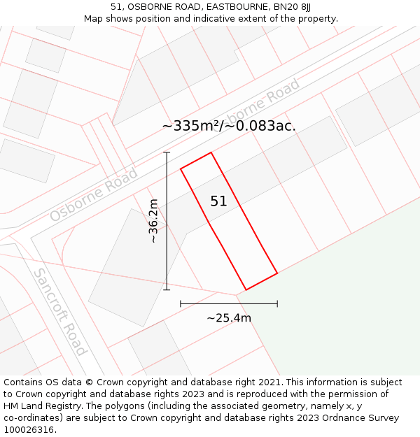 51, OSBORNE ROAD, EASTBOURNE, BN20 8JJ: Plot and title map