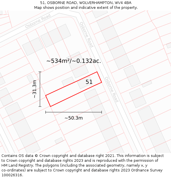 51, OSBORNE ROAD, WOLVERHAMPTON, WV4 4BA: Plot and title map