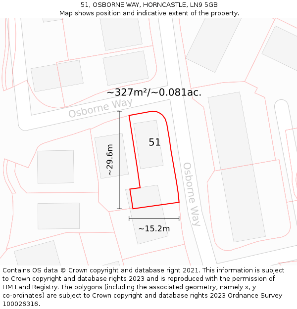 51, OSBORNE WAY, HORNCASTLE, LN9 5GB: Plot and title map