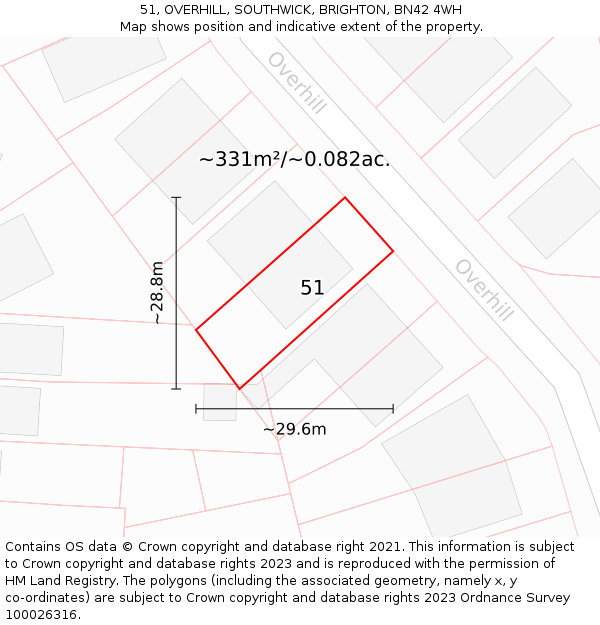 51, OVERHILL, SOUTHWICK, BRIGHTON, BN42 4WH: Plot and title map