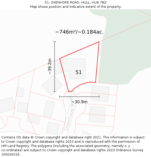 51, OXENHOPE ROAD, HULL, HU6 7BZ: Plot and title map