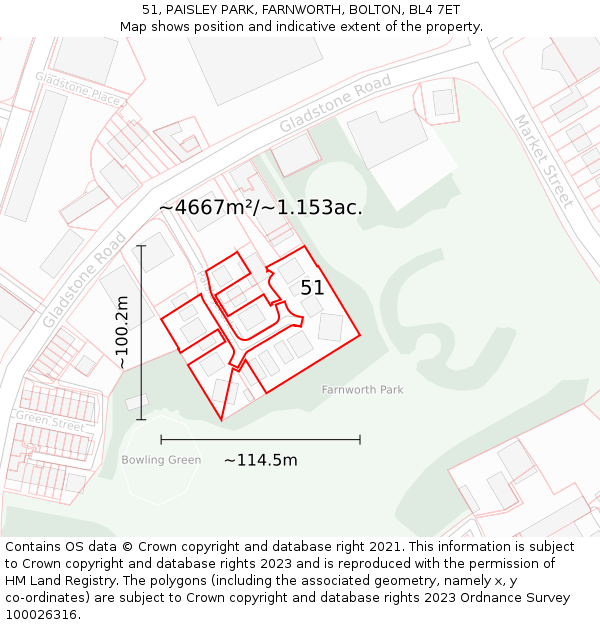 51, PAISLEY PARK, FARNWORTH, BOLTON, BL4 7ET: Plot and title map
