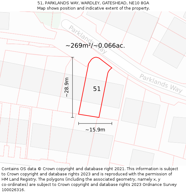 51, PARKLANDS WAY, WARDLEY, GATESHEAD, NE10 8GA: Plot and title map