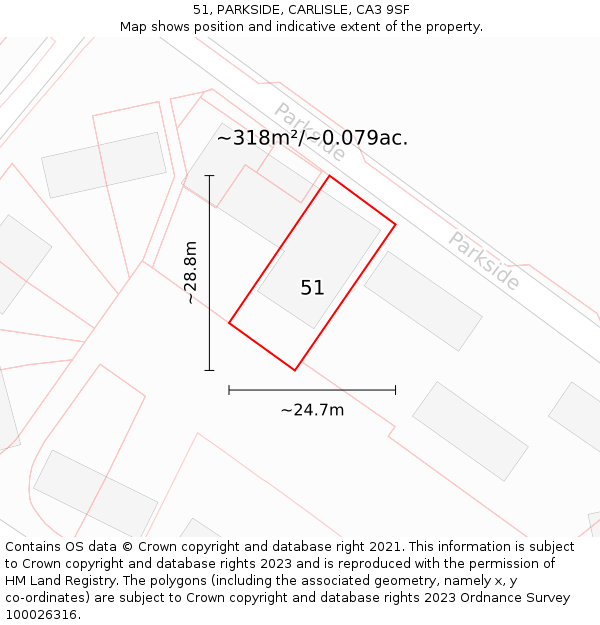 51, PARKSIDE, CARLISLE, CA3 9SF: Plot and title map