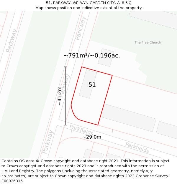 51, PARKWAY, WELWYN GARDEN CITY, AL8 6JQ: Plot and title map