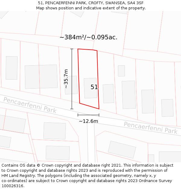 51, PENCAERFENNI PARK, CROFTY, SWANSEA, SA4 3SF: Plot and title map