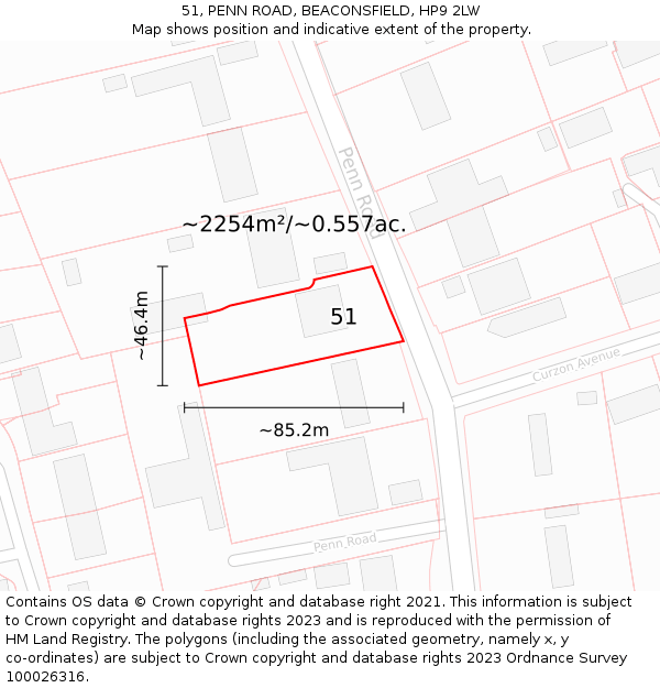 51, PENN ROAD, BEACONSFIELD, HP9 2LW: Plot and title map