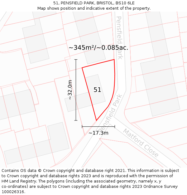 51, PENSFIELD PARK, BRISTOL, BS10 6LE: Plot and title map