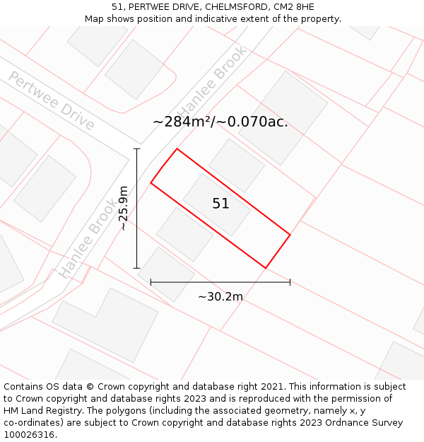 51, PERTWEE DRIVE, CHELMSFORD, CM2 8HE: Plot and title map