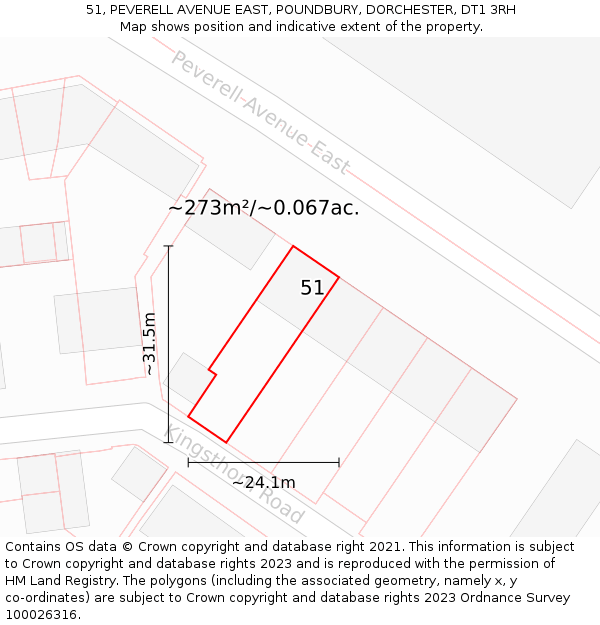 51, PEVERELL AVENUE EAST, POUNDBURY, DORCHESTER, DT1 3RH: Plot and title map