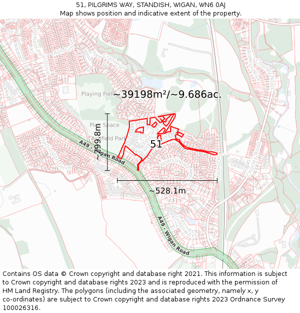 51, PILGRIMS WAY, STANDISH, WIGAN, WN6 0AJ: Plot and title map