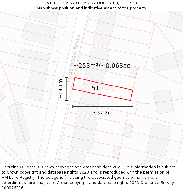 51, PODSMEAD ROAD, GLOUCESTER, GL1 5PB: Plot and title map