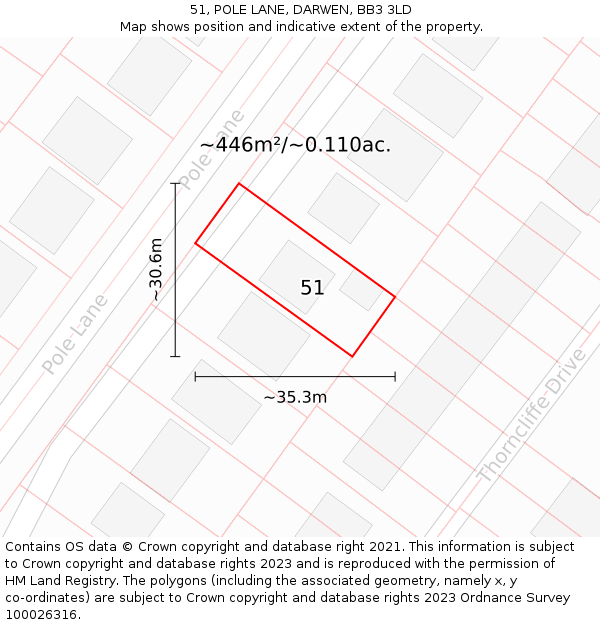 51, POLE LANE, DARWEN, BB3 3LD: Plot and title map