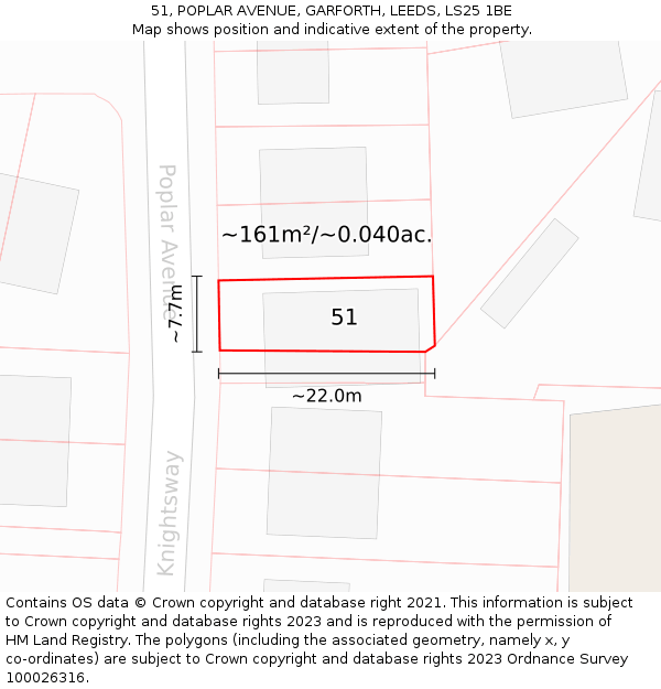 51, POPLAR AVENUE, GARFORTH, LEEDS, LS25 1BE: Plot and title map