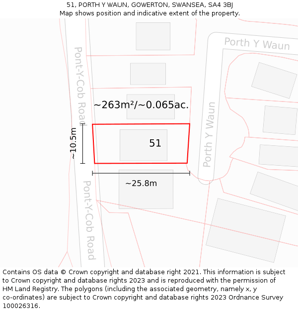 51, PORTH Y WAUN, GOWERTON, SWANSEA, SA4 3BJ: Plot and title map