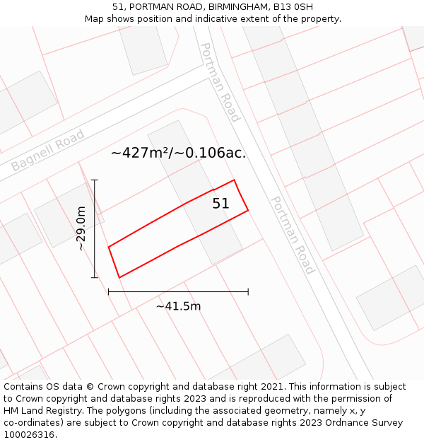 51, PORTMAN ROAD, BIRMINGHAM, B13 0SH: Plot and title map