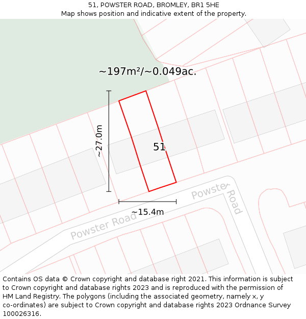 51, POWSTER ROAD, BROMLEY, BR1 5HE: Plot and title map