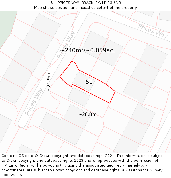 51, PRICES WAY, BRACKLEY, NN13 6NR: Plot and title map