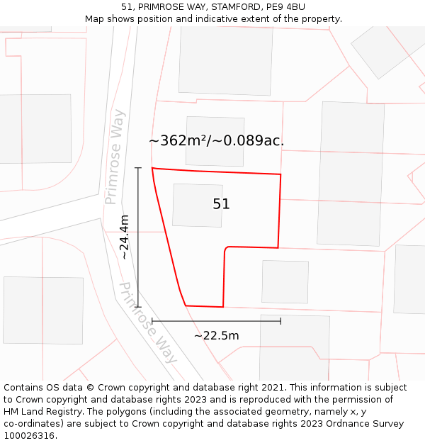 51, PRIMROSE WAY, STAMFORD, PE9 4BU: Plot and title map