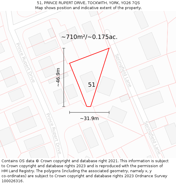 51, PRINCE RUPERT DRIVE, TOCKWITH, YORK, YO26 7QS: Plot and title map