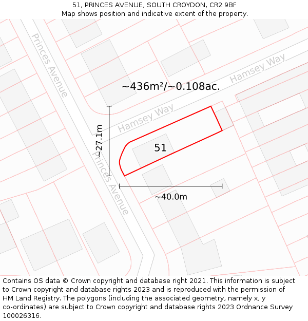 51, PRINCES AVENUE, SOUTH CROYDON, CR2 9BF: Plot and title map