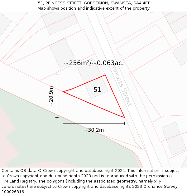 51, PRINCESS STREET, GORSEINON, SWANSEA, SA4 4FT: Plot and title map