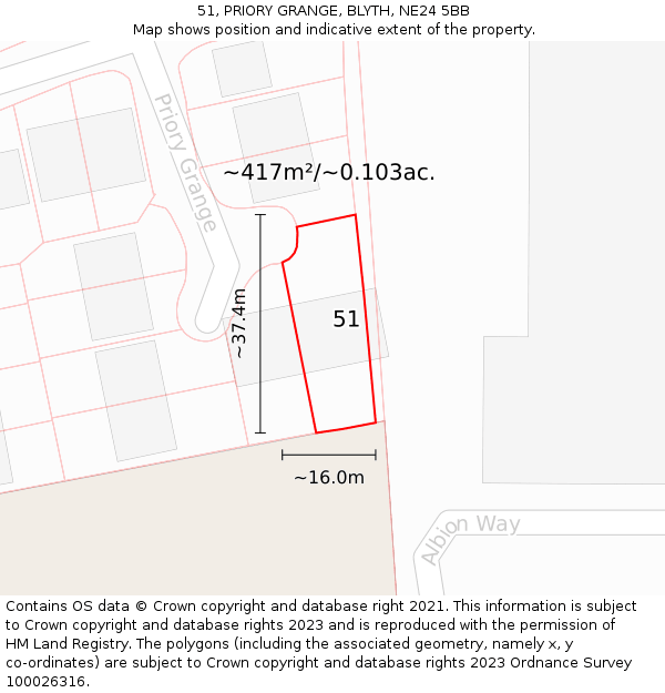 51, PRIORY GRANGE, BLYTH, NE24 5BB: Plot and title map