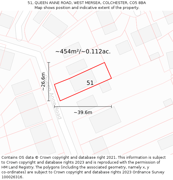 51, QUEEN ANNE ROAD, WEST MERSEA, COLCHESTER, CO5 8BA: Plot and title map