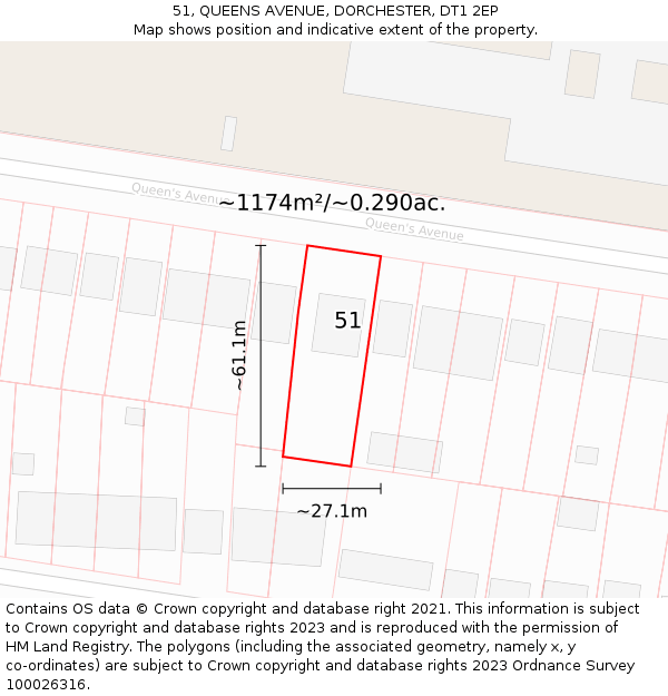 51, QUEENS AVENUE, DORCHESTER, DT1 2EP: Plot and title map