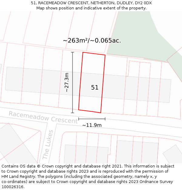 51, RACEMEADOW CRESCENT, NETHERTON, DUDLEY, DY2 0DX: Plot and title map