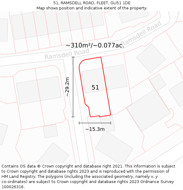 51, RAMSDELL ROAD, FLEET, GU51 1DE: Plot and title map