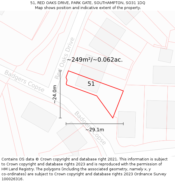 51, RED OAKS DRIVE, PARK GATE, SOUTHAMPTON, SO31 1DQ: Plot and title map