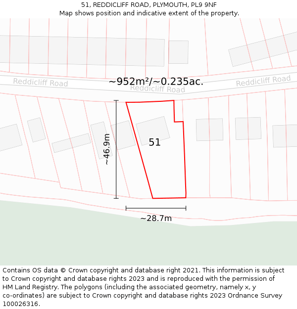 51, REDDICLIFF ROAD, PLYMOUTH, PL9 9NF: Plot and title map