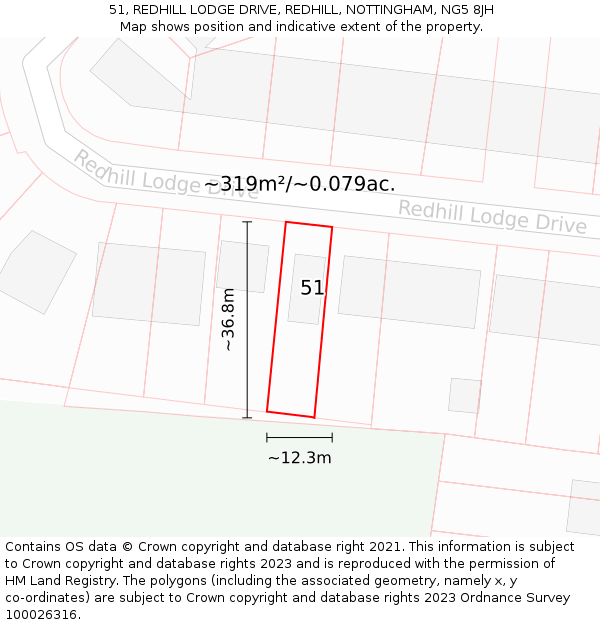 51, REDHILL LODGE DRIVE, REDHILL, NOTTINGHAM, NG5 8JH: Plot and title map