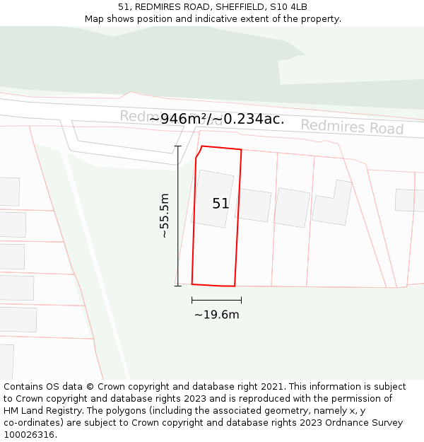 51, REDMIRES ROAD, SHEFFIELD, S10 4LB: Plot and title map