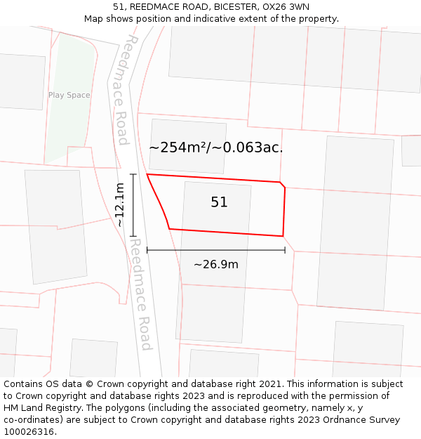 51, REEDMACE ROAD, BICESTER, OX26 3WN: Plot and title map