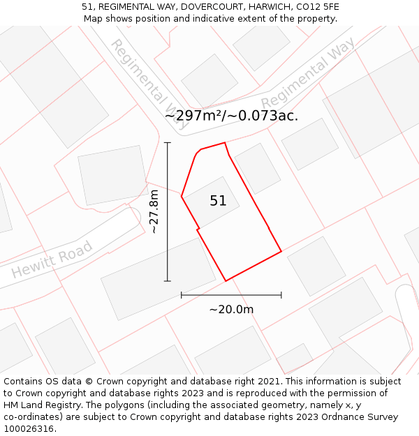 51, REGIMENTAL WAY, DOVERCOURT, HARWICH, CO12 5FE: Plot and title map