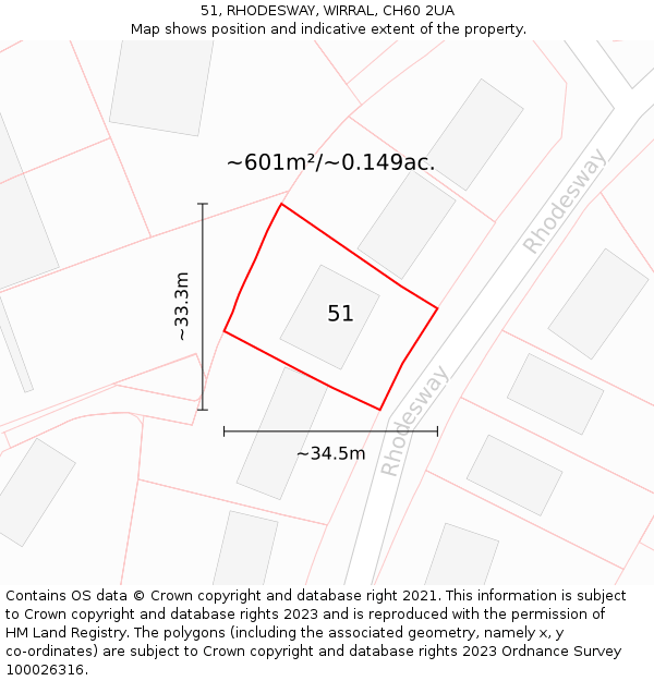 51, RHODESWAY, WIRRAL, CH60 2UA: Plot and title map