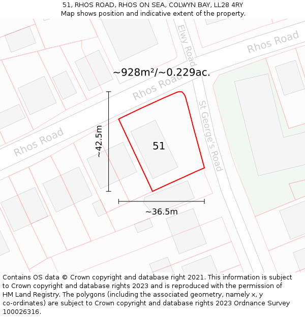 51, RHOS ROAD, RHOS ON SEA, COLWYN BAY, LL28 4RY: Plot and title map