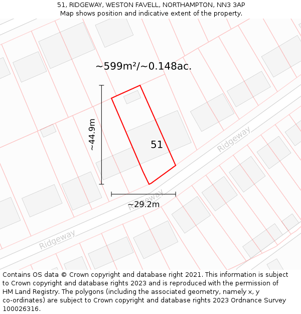 51, RIDGEWAY, WESTON FAVELL, NORTHAMPTON, NN3 3AP: Plot and title map