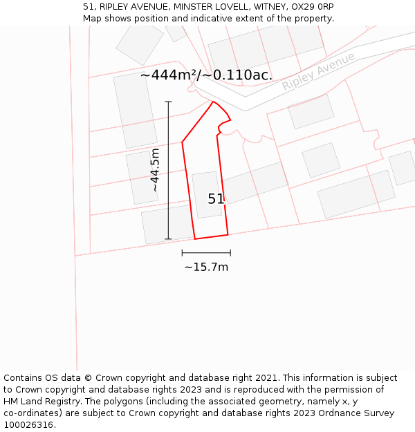 51, RIPLEY AVENUE, MINSTER LOVELL, WITNEY, OX29 0RP: Plot and title map