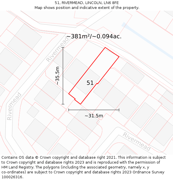 51, RIVERMEAD, LINCOLN, LN6 8FE: Plot and title map