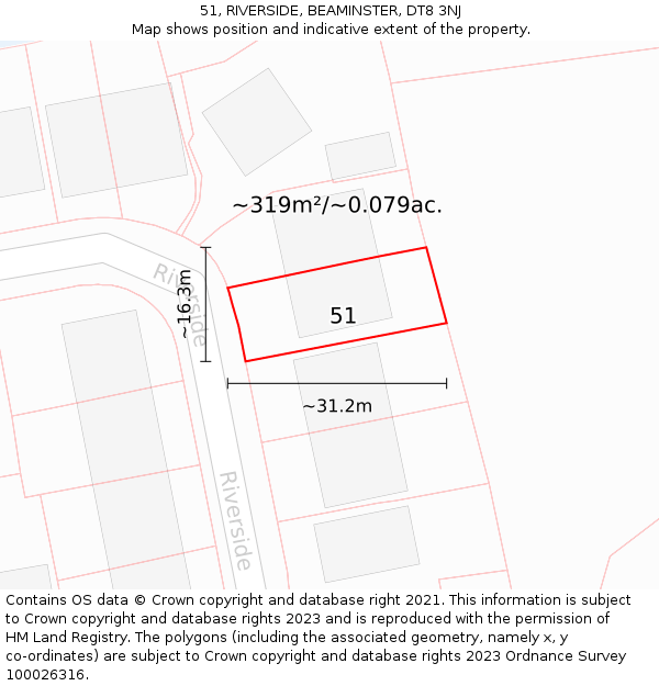 51, RIVERSIDE, BEAMINSTER, DT8 3NJ: Plot and title map
