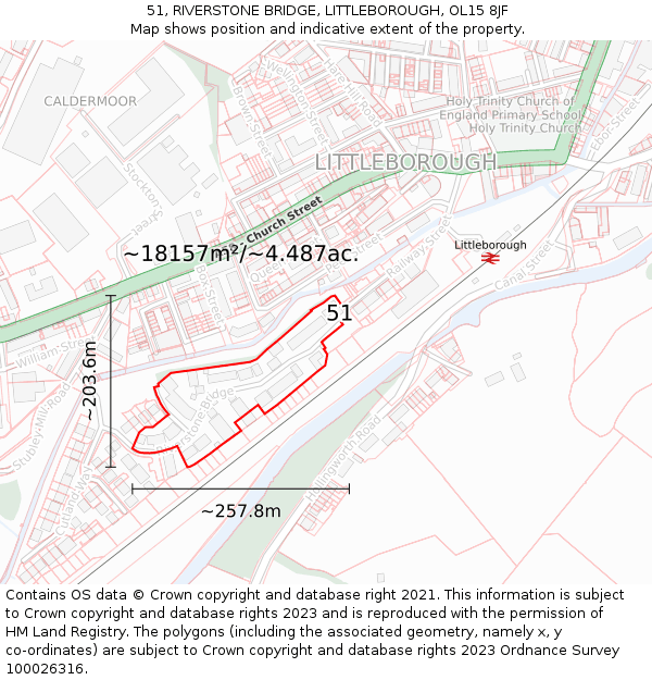 51, RIVERSTONE BRIDGE, LITTLEBOROUGH, OL15 8JF: Plot and title map