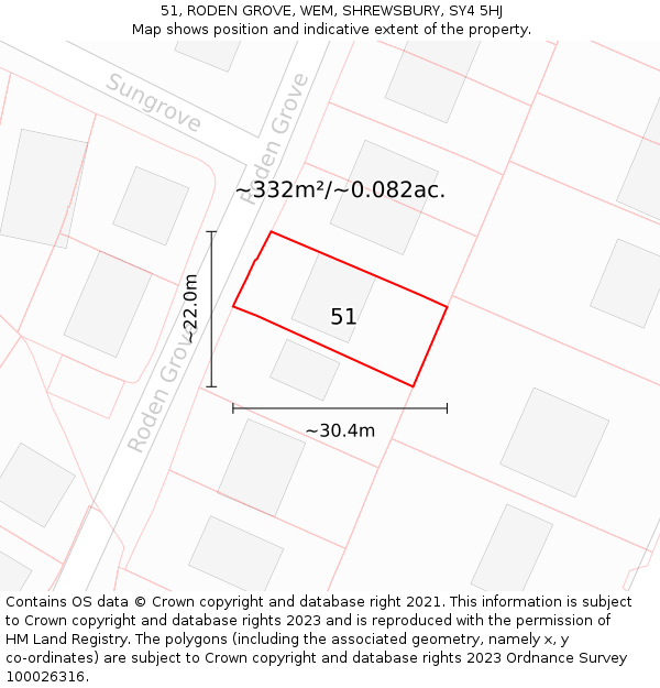 51, RODEN GROVE, WEM, SHREWSBURY, SY4 5HJ: Plot and title map