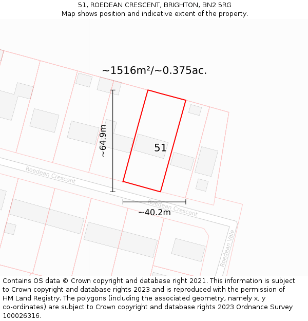 51, ROEDEAN CRESCENT, BRIGHTON, BN2 5RG: Plot and title map