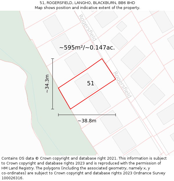 51, ROGERSFIELD, LANGHO, BLACKBURN, BB6 8HD: Plot and title map