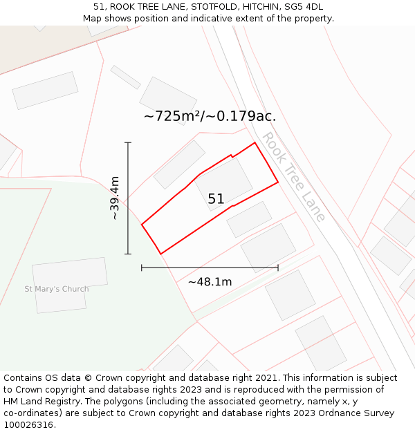 51, ROOK TREE LANE, STOTFOLD, HITCHIN, SG5 4DL: Plot and title map